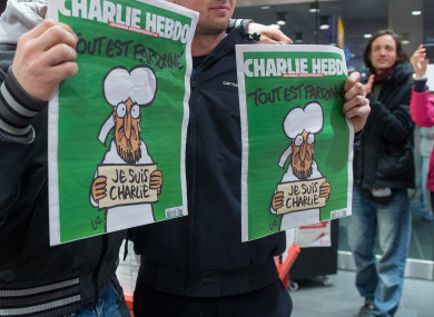 Copies of the Charlie Hebdo edition following the 2015 shooting which killed 12.