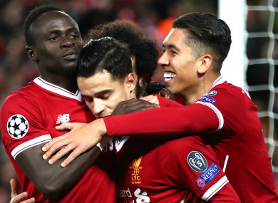 Liverpool quartet Sadio Mane, Philippe Coutinho, Mohamed Salah and Roberto Firmino.