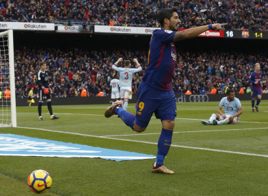 Suarez celebrates his goal.
