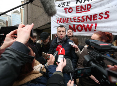 Brendan Ogle speaking during the Apollo House occupation.