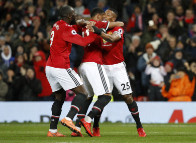 Man United players celebrate.