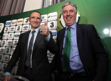 O'Neill (left) is extending his association with John Delaney and the FAI (file photo).