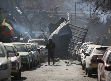 Photo taken on January 27, 2018 shows the blast site near Sidarat Square in Kabul, Afghanistan.