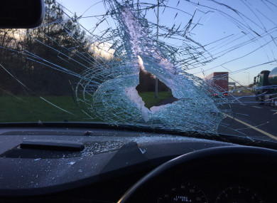 The hole left in Jason's windscreen following the incident.