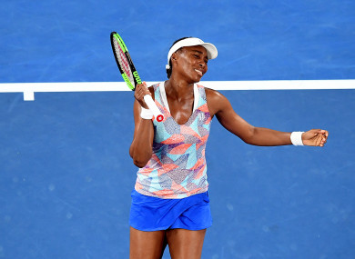 Venus Williams reacts after losing to Belinda Bencic during the first round of the Australian Open.