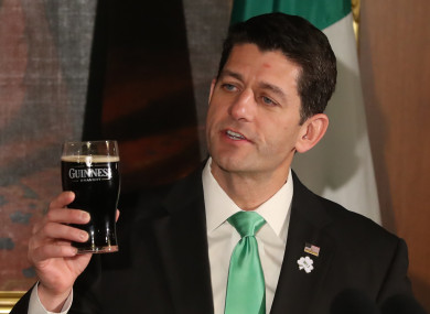 Paul Ryan holding a pint of Guinness ahead of last year's St. Patrick's Day.