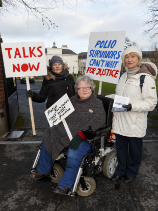 Justice for Polio Survivors campaign group outside Rehab's premises in Sandymount