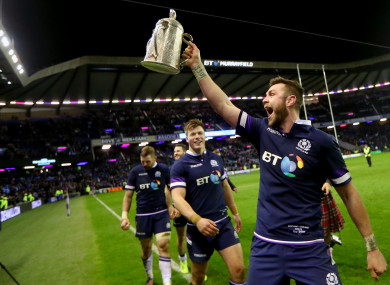 Scotland's Ryan Wilson celebrates with the Calcutta Cup.