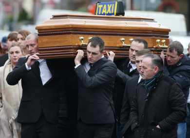 Pictured at front of coffin are Gareth and Derek Hutch carrying the body of Eddie Hutch Snr. Both pall-bearers are now dead.