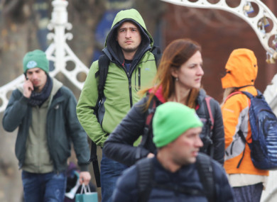 Cold people on Dublin's Ha'penny Bridge this morning.