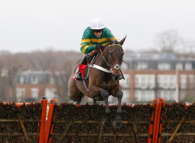 Barry Geraghty riding Buveur D'Air clears the last to win at Kempton Park in December.