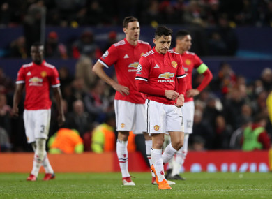 A dejected Alexis Sanchez of Manchester United after the second goal for Sevilla.