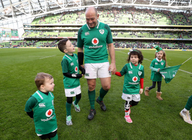 Best celebrates with his children after yesterday's win over Scotland.
