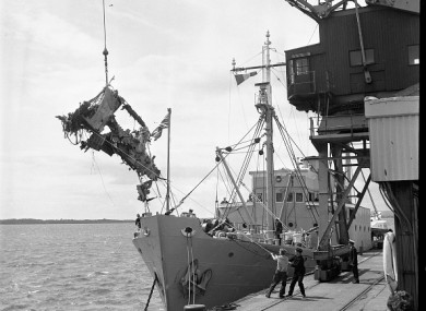 Landing of the wreckage at Rosslare Harbour in Wexford in March 1968.