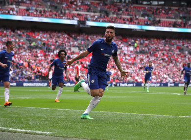Chelsea's Olivier Giroud celebrates scoring his side's first goal of the game.