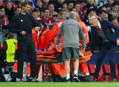Arsene Wenger with Laurent Koscielny at last Thursday's Europa League semi-final second leg.