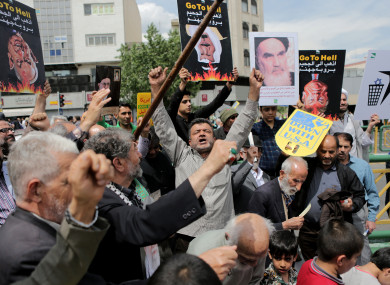 Iranian demonstrators protest against the United States after Friday prayers in Tehran, Iran.