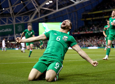Ireland's Alan Judge celebrates scoring a late goal.