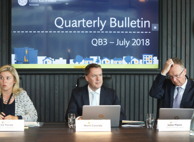 Head of Communications, Jill Forde, Director of Economics and Statistics, Mark Cassidy and Head of Irish Economic Analysis, John Flynn in in Central Bank of Ireland.