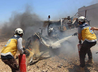 Members of the White Helmets respond to an attack last month