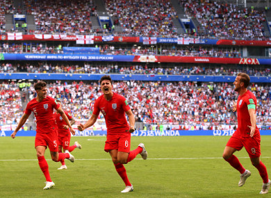 Harry Maguire celebrates giving England the lead.