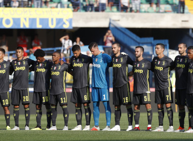 Juventus players observe a minute of silence to honour the victims last week.