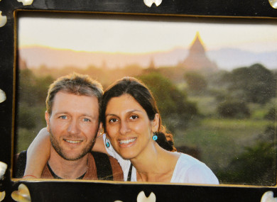 A photo of Richard Ratcliffe and his wife Nazanin Zaghari-Ratcliffe on display at their home in north London.