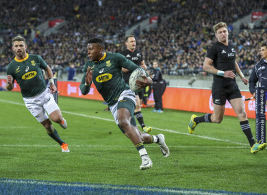 Aphiwe Dyantyi: scored a pair of tries for the Boks.