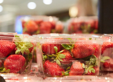 Strawberry punnets are seen at a supermarket in Sydney.