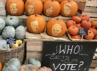 Carved pumpkins depicting the presidential candidates at Fallon and Byrne in Dublin.