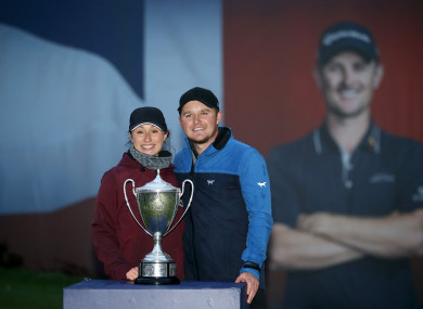 Eddie Pepperell and his partner pose during day four of the British Masters.