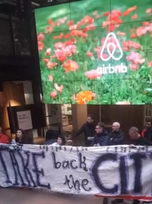 Activists at Airbnb HQ this afternoon
