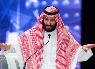 In this photo released by Saudi Press Agency, SPA, Saudi Crown Prince, Mohammed bin Salman addresses the Future Investment Initiative conference, in Riyadh.
