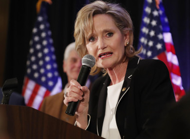 Republican U.S. Sen. Cindy Hyde-Smith speaks to her supporters as she celebrates her runoff win over Democrat Mike Espy in Jackson