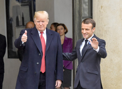 Donald Trump at the Elysee Palace in Paris with Emmanuel Macron.