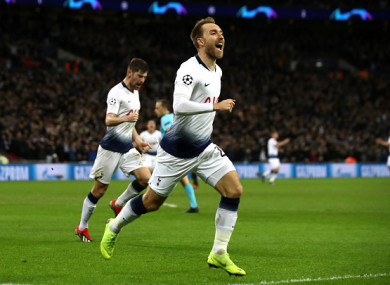 Eriksen celebrates his all-important winner.