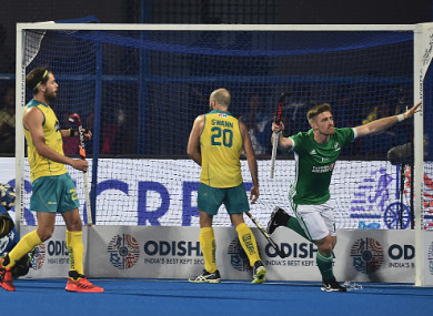 Shane O'Donoghue celebrates Ireland's equaliser.
