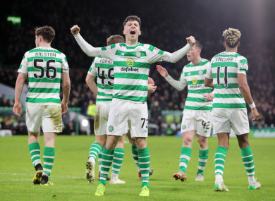 Celtic's Michael Johnston celebrates scoring his sides third goal.