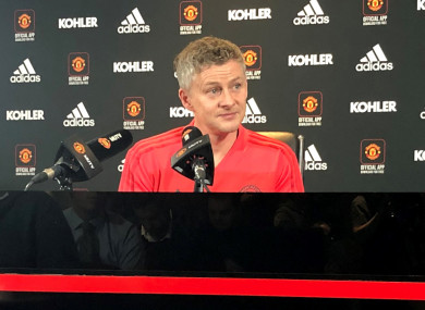 Ole Gunnar Solskjaer addresses the media at a press conference as the new Man United caretaker manager.