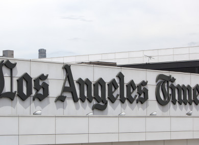 The facade of the Los Angeles Times newspaper building in LA, California.