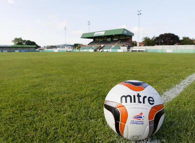 A view of the pitch at Croft Park where Blyth Spartans play.