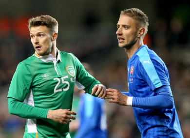 Anthony Pilkington (left) playing for Ireland against Slovakia in March 2016.