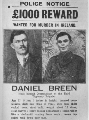 A wanted poster for Dan Breen released after the ambush.