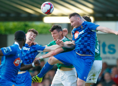 Kenny Browne clears the ball against Cork City.