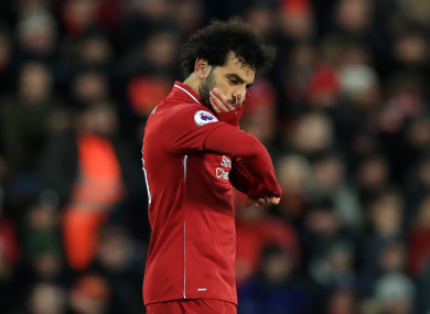 Mo Salah in action during Liverpool's Premier League clash with Leicester.