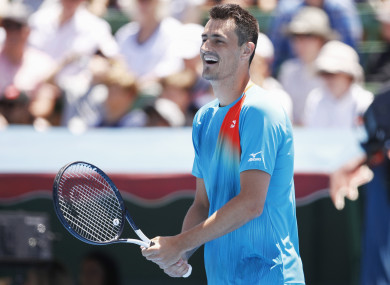 Bernard Tomic reacts during his Kooyong Classic win over Nick Kyrgios.