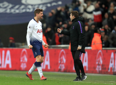 Fernando Llorente celebrates his late winner with manager Mauricio Pochettino.