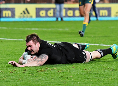 Liam Squire scores for the All Blacks against Australia.