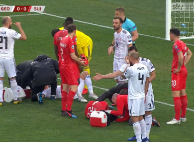 Schar receiving treatment after the collision.