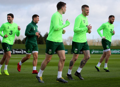 Ireland players train ahead of the match.